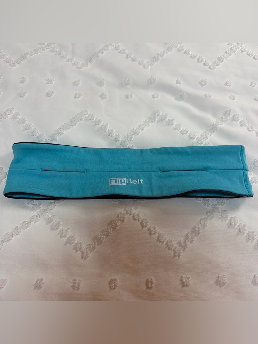 FlipBelt 4 Pocket Running Belt Sz M 29" Blue Stretch Pullon Key Clip Travel Hike